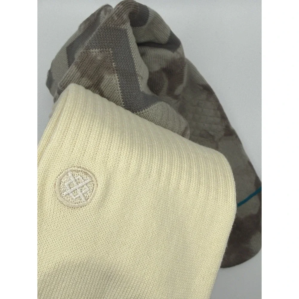 Stance Casual 2 Pack Crew Socks Grey Beige Zig Zag Striped Mens Large NWT